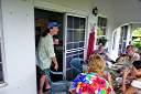 Barbecue time at Chef Andy Niedenthal's house: Andy, Nancy, Davide, Mike Morphew, Cele, Kay Schwartz. Andy is the executive chef at Peter Island Resort.