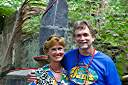 Nancy and Walker at ruins of Brewer's Bay distillery.