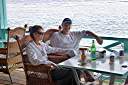 Sunday lunch at Pusser's Marina Cay with Davide and Cele.