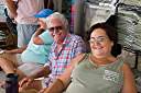 Vernon and Sheila watching the Dark and Stormy lay day dinghy races at Neptune's Treasure.