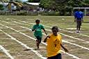 Spring Sports Day at Anegada's Claudia Creque Education Center.
Janesha (green shirt) in the egg race - but done with limes on Anegada.