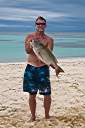 Walker with 10 pound mutton snapper caught in our front yard.