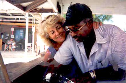 Sue and Lowell at the Anegada Reef Hotel bar