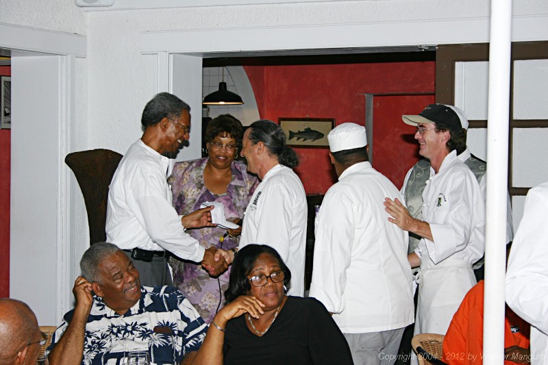 Taste of the Caribbean Competition
Fundraising / Chef's Practice Dinner
Brandywine Bay Restaurant

Chief Minister Dr. Orlando Smith and Nadine Battle, Executive Director of the BVICCHA, presenting Culinary Team hats to the team.