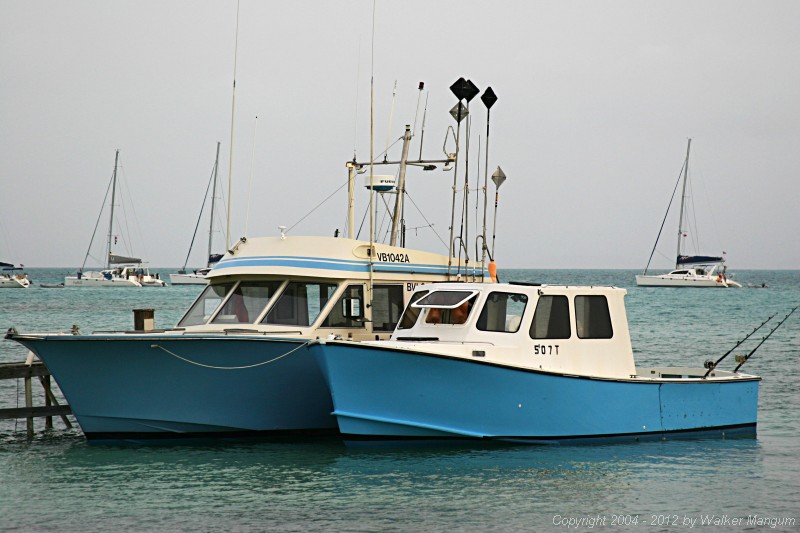 Fishing boats at Neptune's Treasure dock. On the left is Argus III, Mark Soares' longline fishing boat. On the right is Ocean Jem, Foxy's boat.