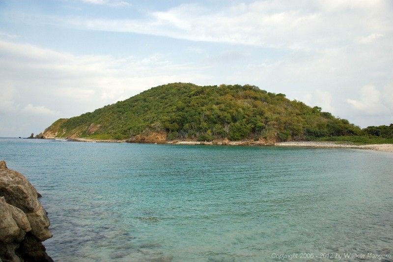 View from Scrub Island isthmus beach.