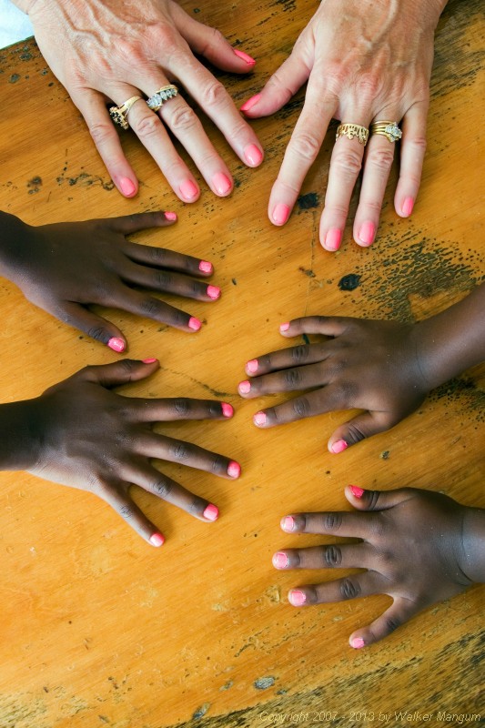Pink nails.
