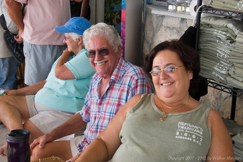 Vernon and Sheila watching the Dark and Stormy lay day dinghy races at Neptune's Treasure.
